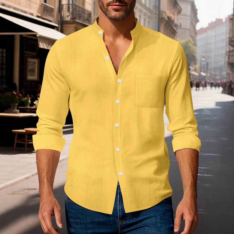 Men's Cotton Casual Solid Color Long Sleeve Shirt MTA1400G9X