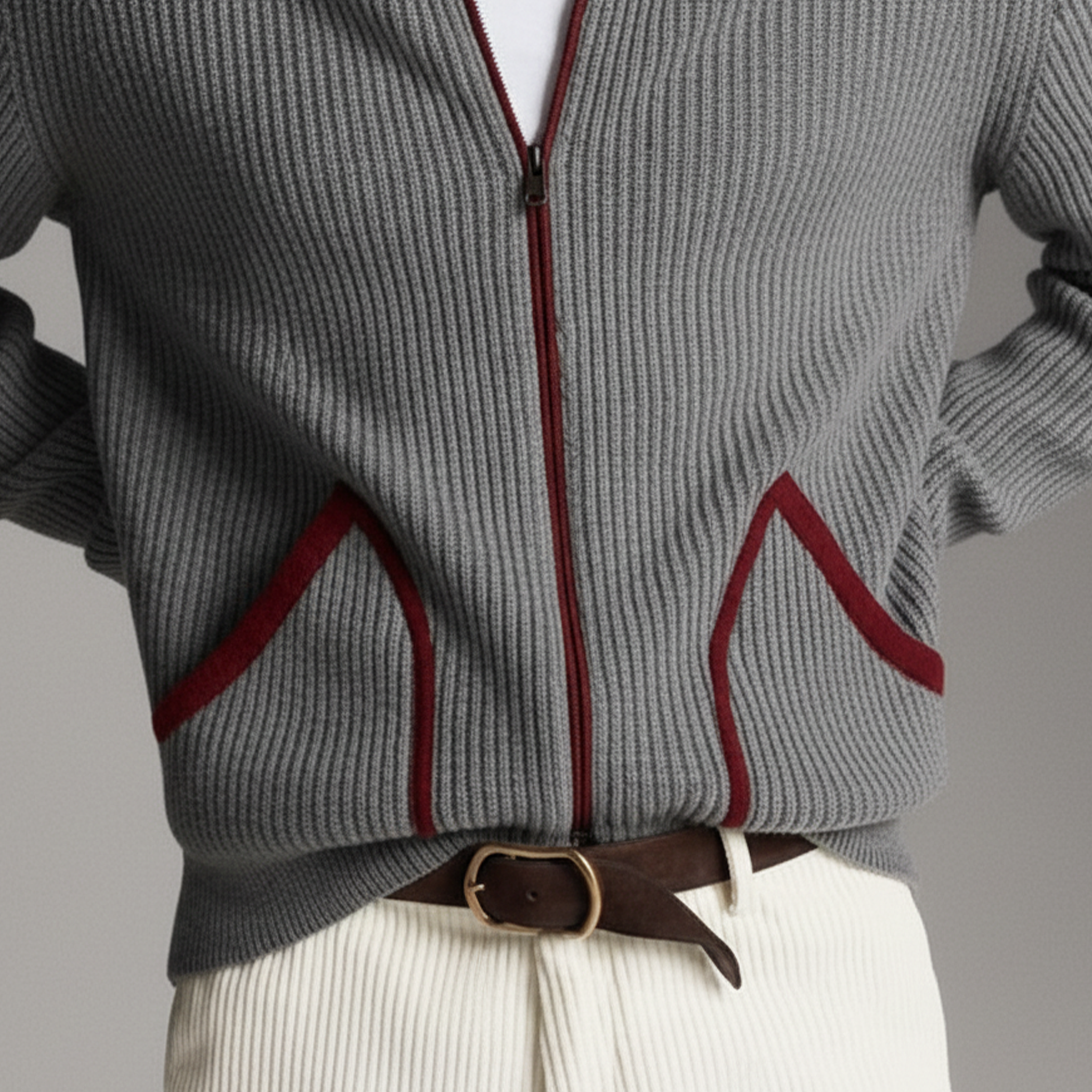 Men's Classic Casual Stand Collar Pocket Zipper Knit Cardigan MTA2153J4K