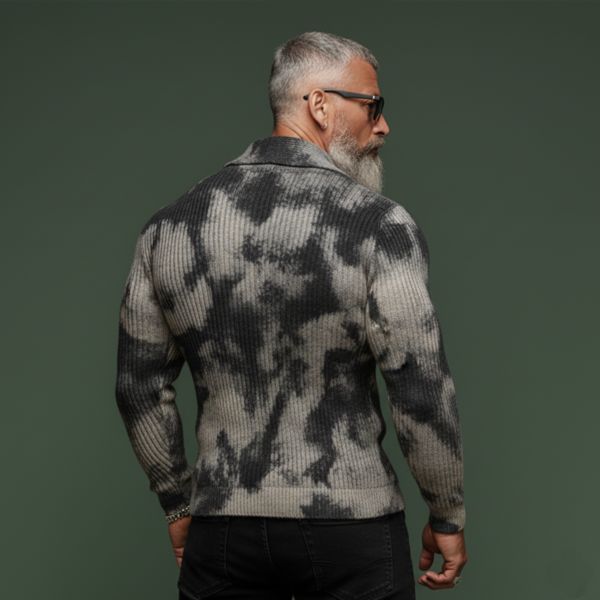 Men's Classic Retro Print Ribbed Stretch Slim Fit Long Sleeve T-Shirt MTA0142L7K