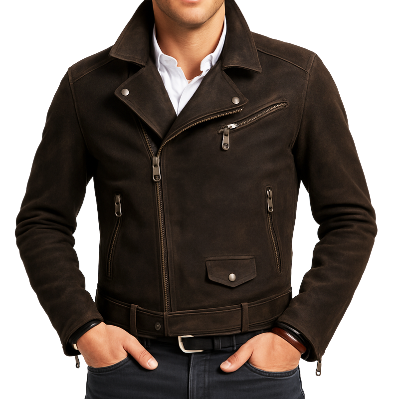 Men's Classic Dark Brown Suede Zip-Up Jacket MTA0497I3U