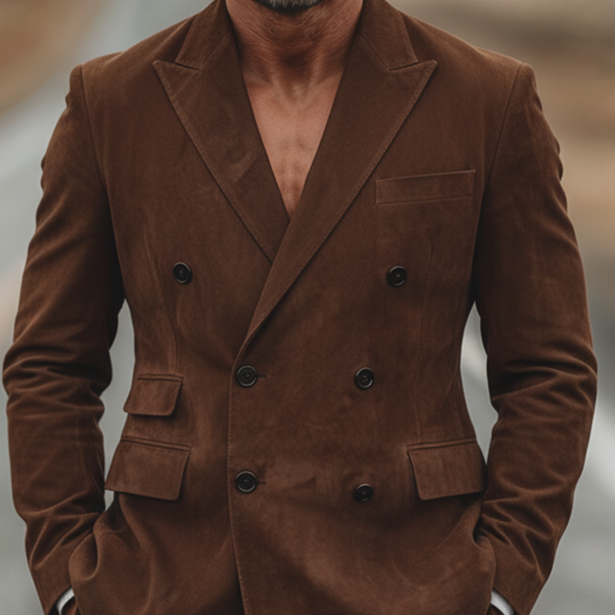 Men's Classic Vintage Double-breasted Faux Suede Blazer MTA1721L1K