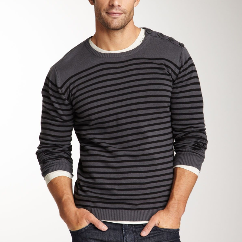 Men's Simple Striped Cotton Yarn Knit Button-Up Thin Sweater MTA1115K5P