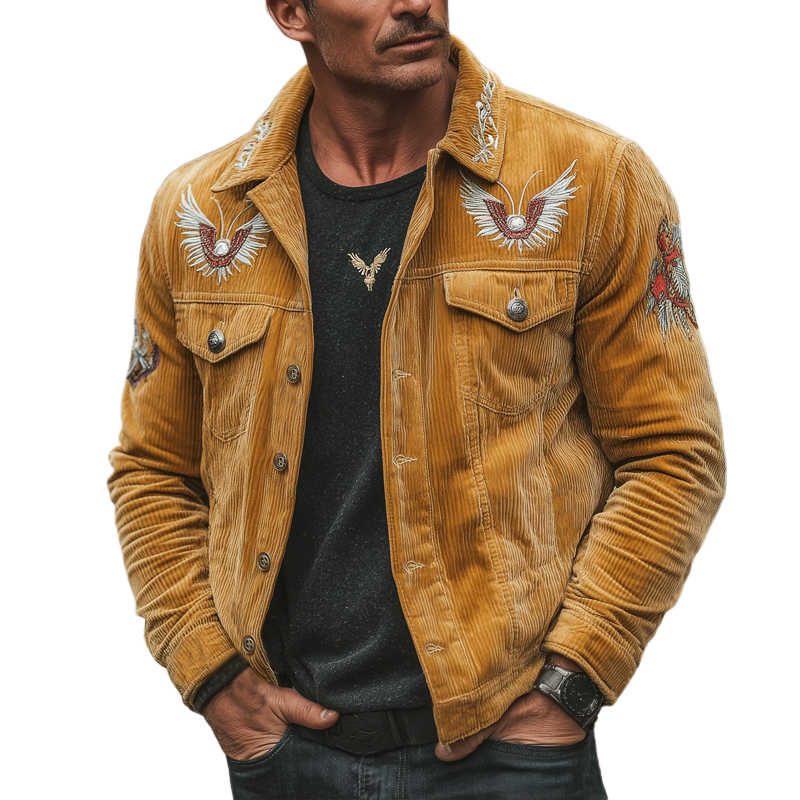 Men's Retro Exquisite Embroidered Corduroy Button Jacket MTA1043L1U