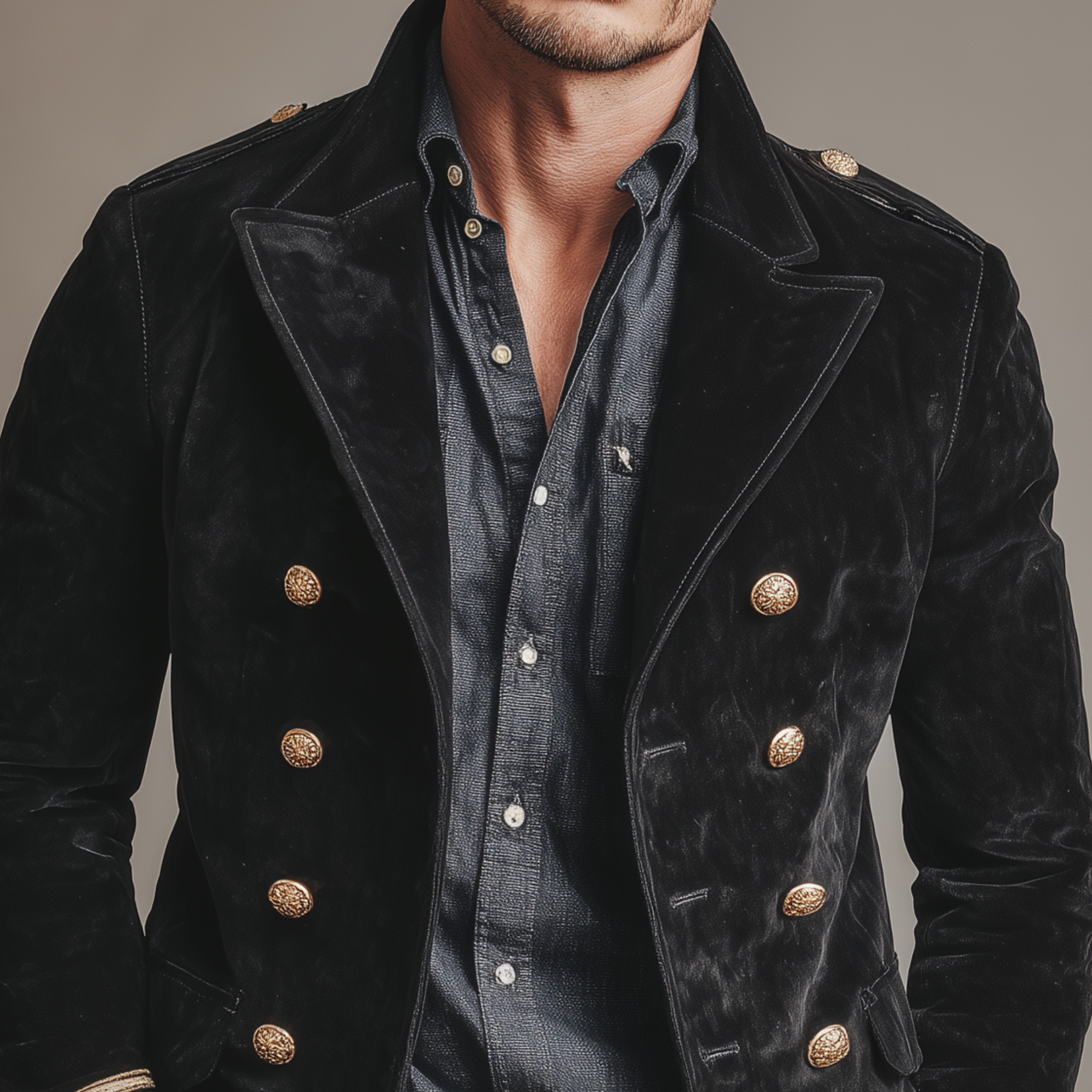 Men's Classic Retro Lapel Double-breasted Epaulette Suede Jacket MTA1581I5K