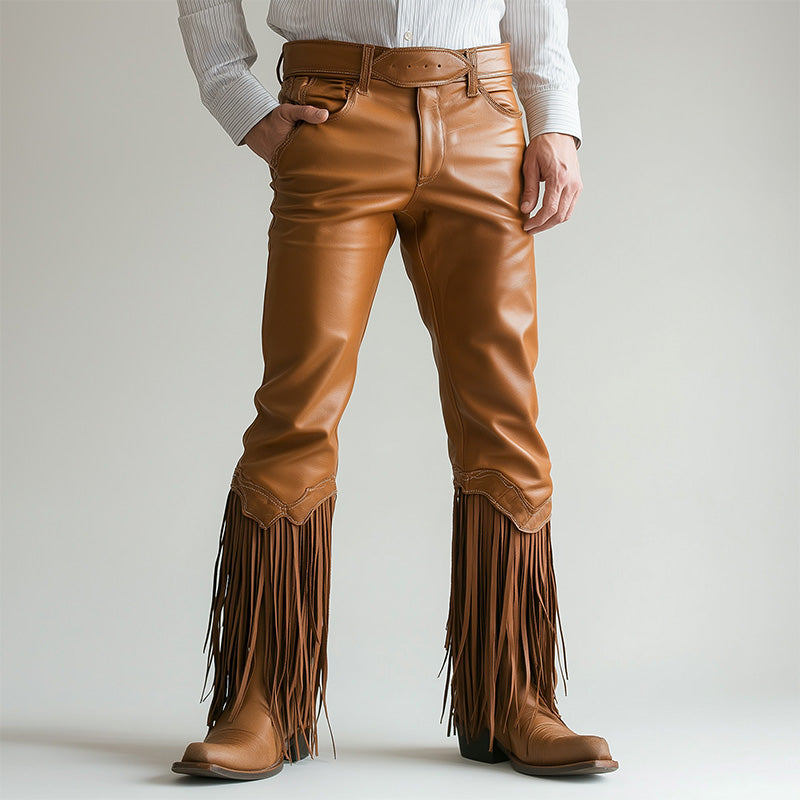 Men's Summer Western Cowboy Style Leather Tassel Trousers MTA1494E8P