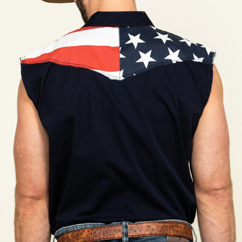 Men's Summer Western Cowboy Style Printed Blended Sleeveless Shirt MTA1421E2P