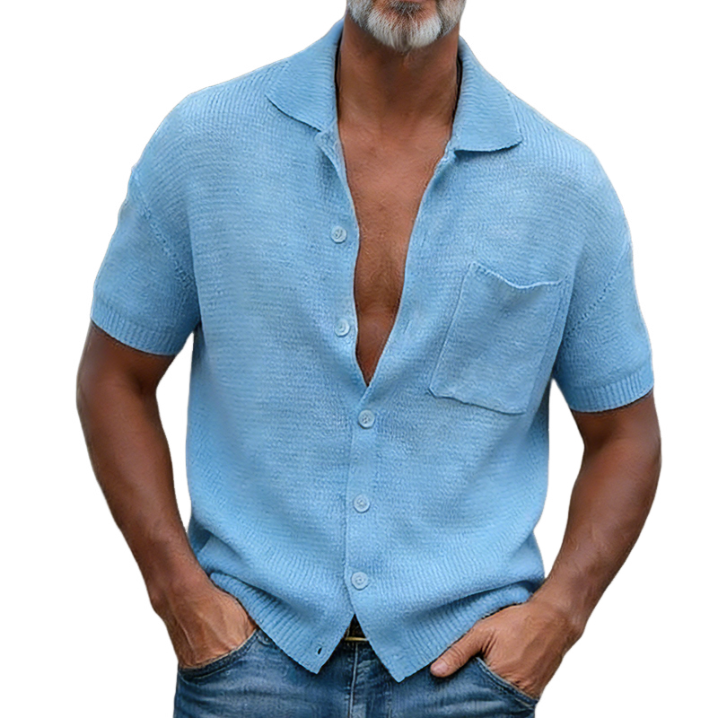 Men's Retro Casual Knit Lapel Short-Sleeve Shirt MTZ2297A6TO
