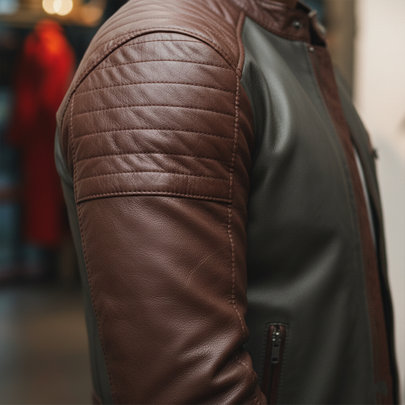 Men's Winter Retro Contrast Color Stitching PU Faux Leather Jacket MTA2182J9P