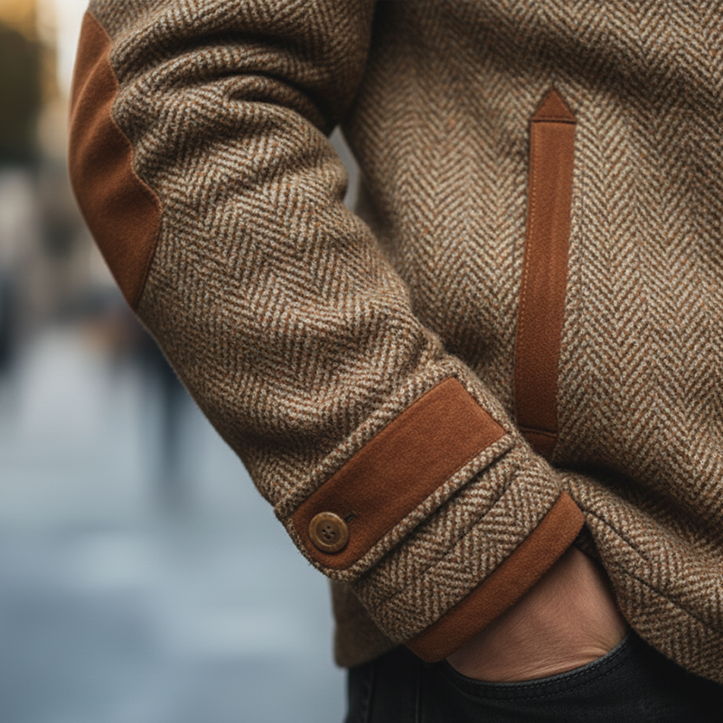 Men's Winter Herringbone Faux Wool Faux Suede Double-Breasted Jacket MTA2108K2P