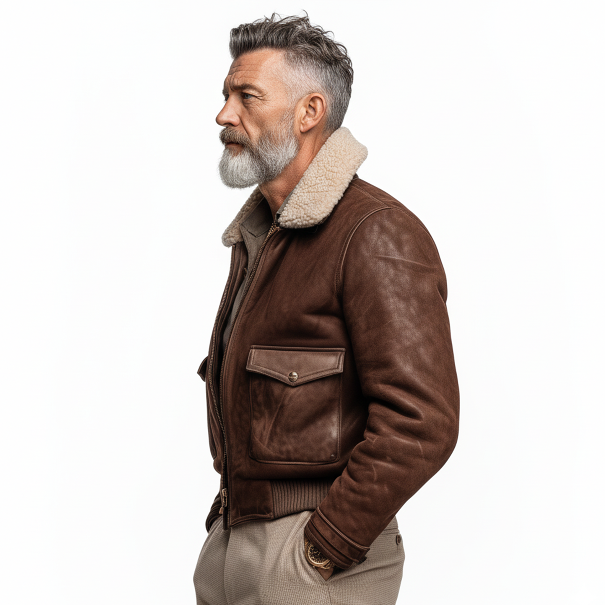 Men's Classic Vintage Western Tough Style Detachable Fur Collar Faux Suede Leather Zip-Up Jacket MTA0918J2K