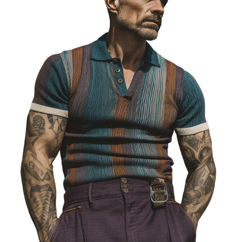 Men's Colorful Knitted Short-Sleeved Polo Shirt MTA2767F3X