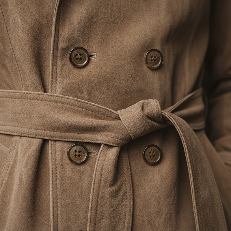 Men's Winter Vintage Double-Breasted Faux Suede Jacket (Includes Belt) MTA1488J0P