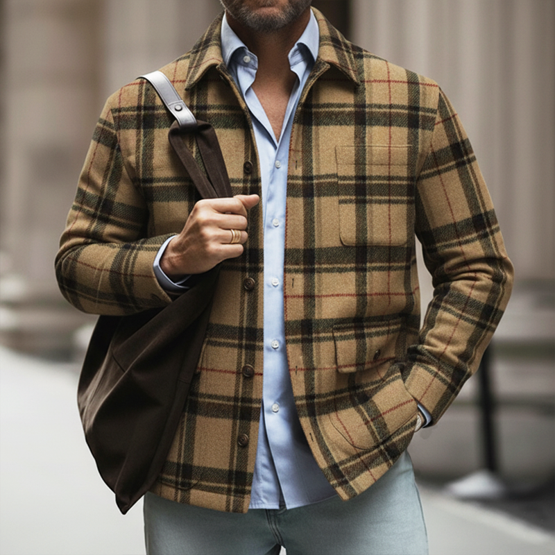 Men's Classic Business Casual Plaid Long-sleeved Shirt MTA1191L8U