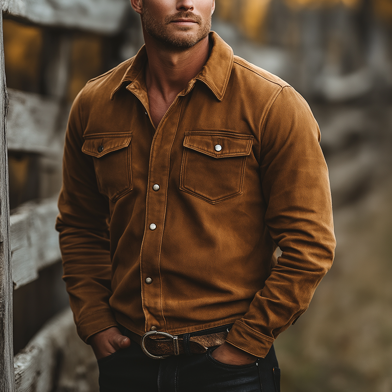 Men's Winter Retro Faux Suede Button Shirt MTA1915K9P