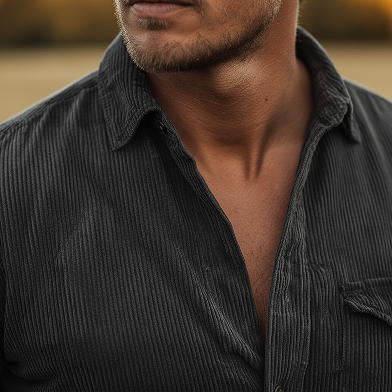 Men's Retro Glossy Corduroy Button-Up Shirt MTA1979K7P