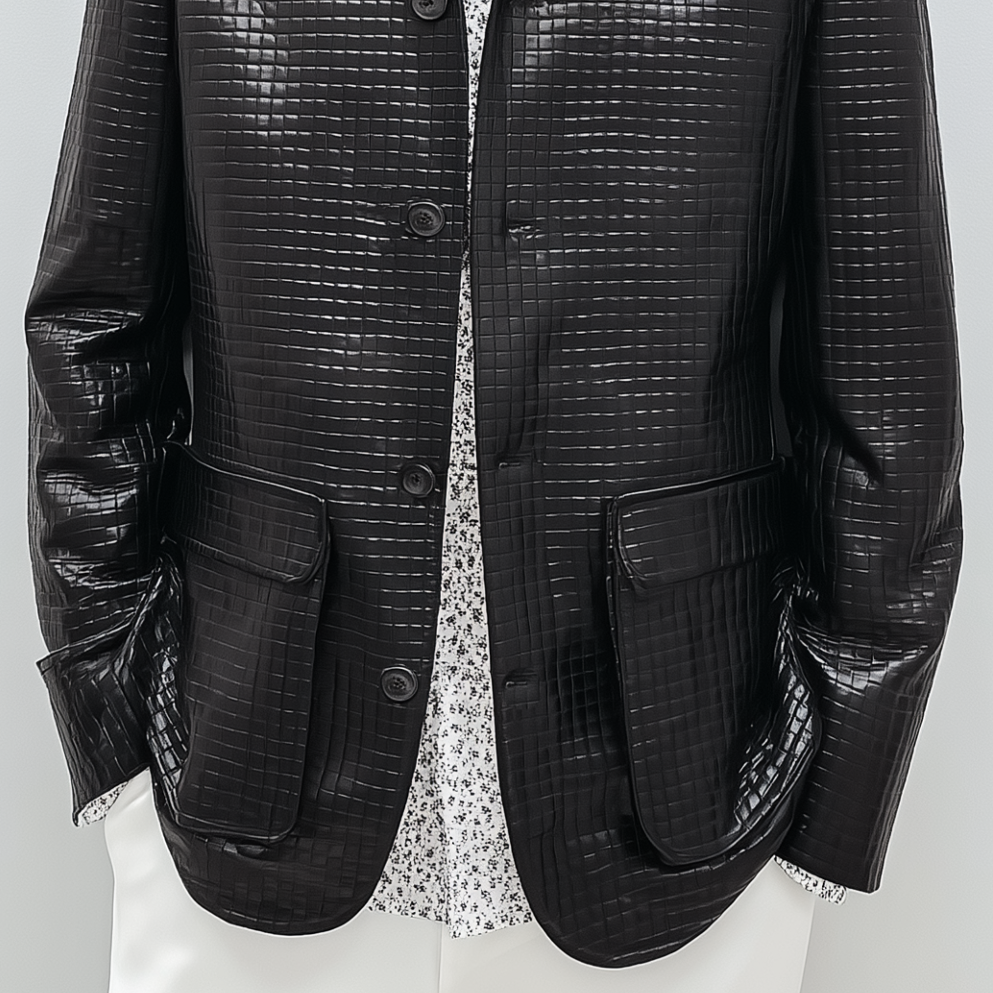 Men's Classic Casual Woven Textured Leather Single Breasted Jacket MTA1138H9K