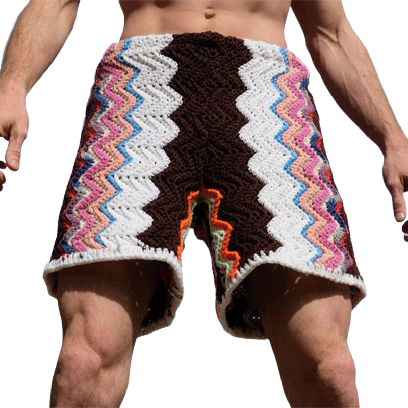 Men's Summer Colorblock Wavy Knit Beach Shorts MTA1895F9U