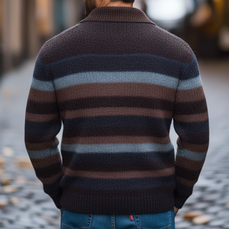 Men's Classic Color-blocked Striped Three-button Polo Collar Sweater MTA0658K3U