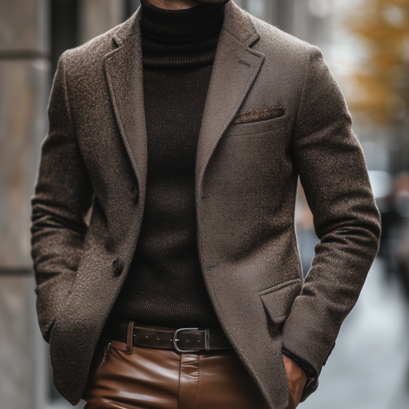 Men's Vintage Wool Blend Notch Lapel Single-breasted Slim Fit Warm Short Blazer MTA1416H9M