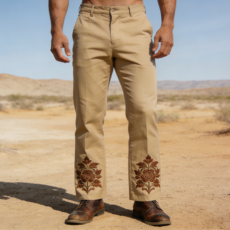 Men's Retro Cotton Embroidered Casual Pants MTZ1243A1TO
