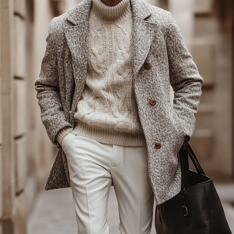 Men's Blended Fabric Lapel Mid-length Coat MTA2628K1X