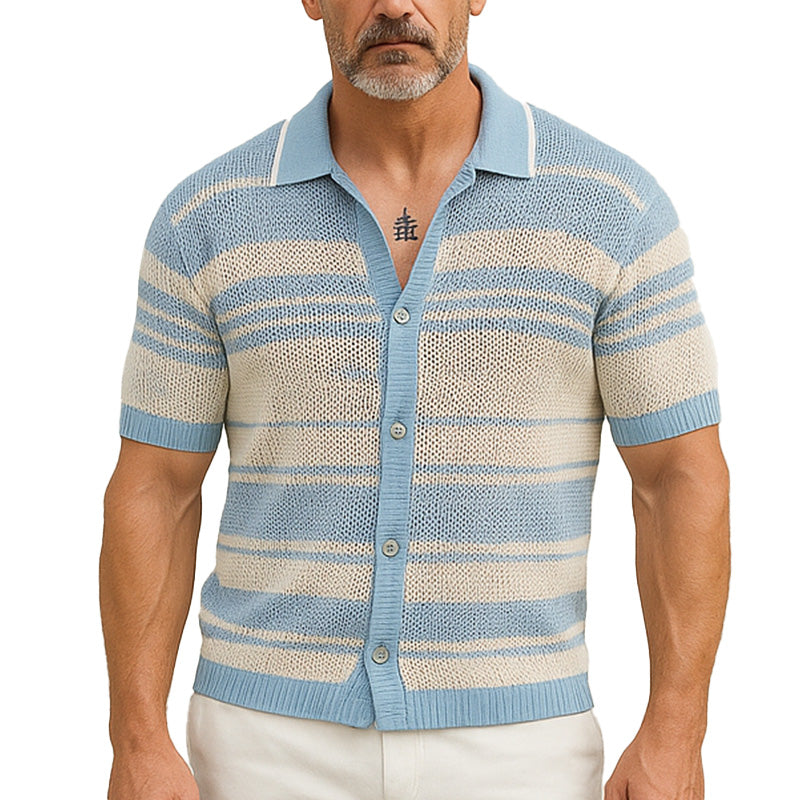 Men's Summer Fashion Cool Silk Knitted Casual Short Sleeve Shirt MTA2193E3P