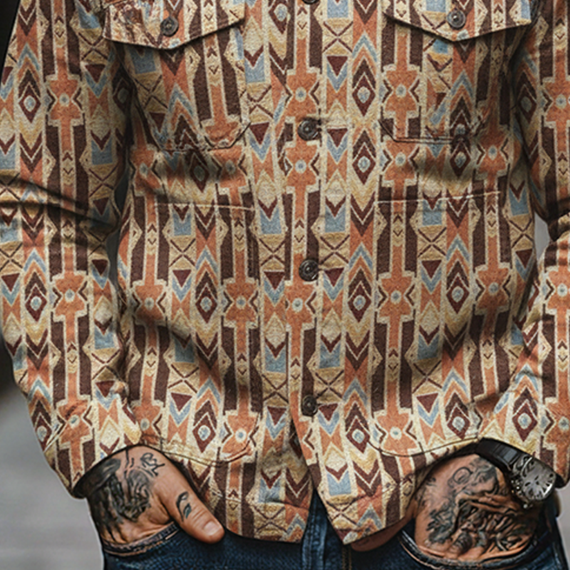 Men's Retro Ethnic Style Jacquard Collar Jacket MTA2451K9X