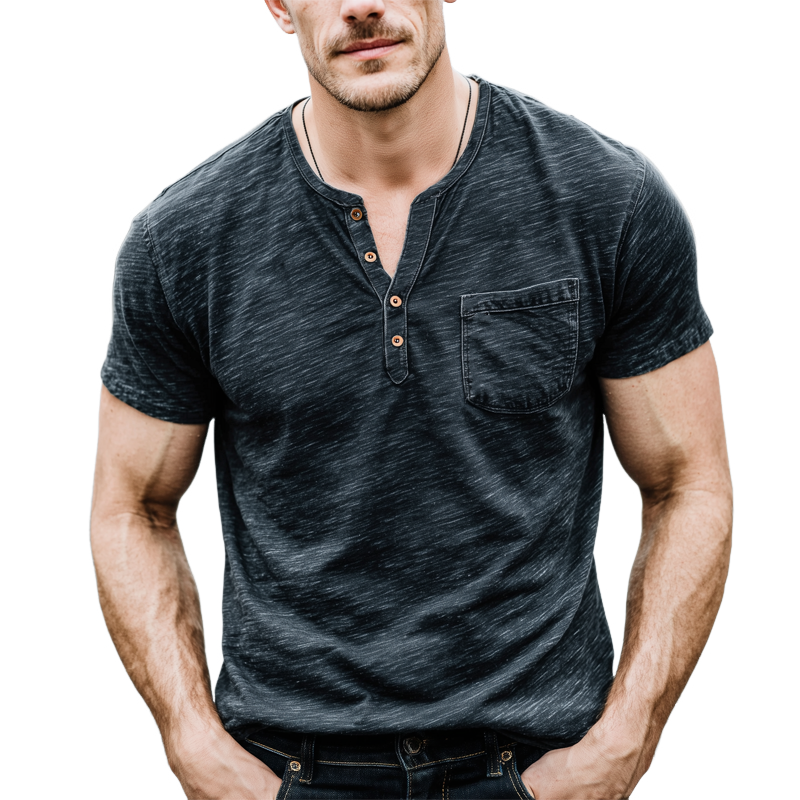 Men's Classic Henley Collar Cotton Short Sleeve T-Shirt MTA0835G8U