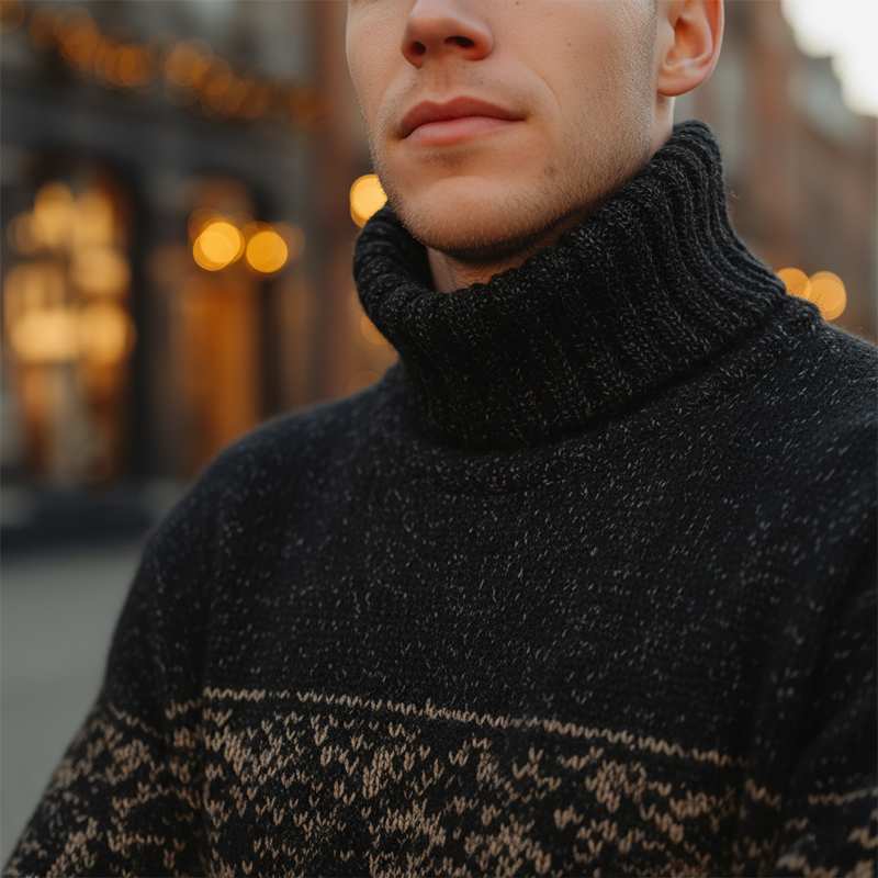 Men's Winter Fashion Knitted Jacquard Cotton Turtleneck Sweater MTA2217J1P