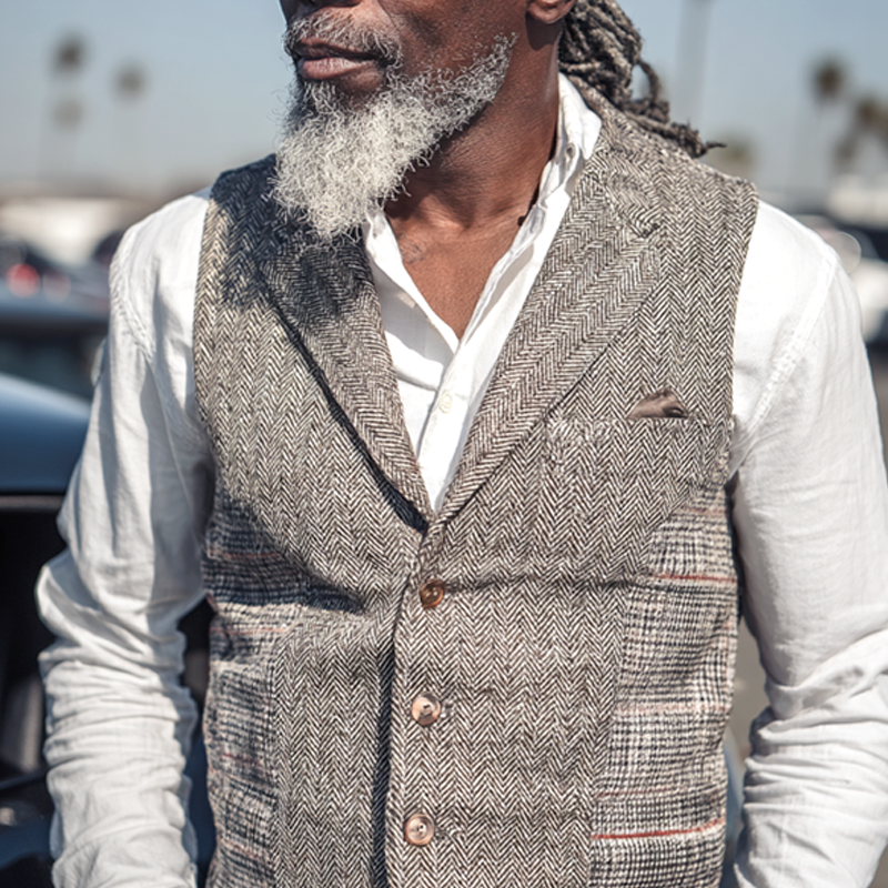 Men's Herringbone Splicing Check Notch Lapel Single-Breasted Casual Vest MTA0888I5Z