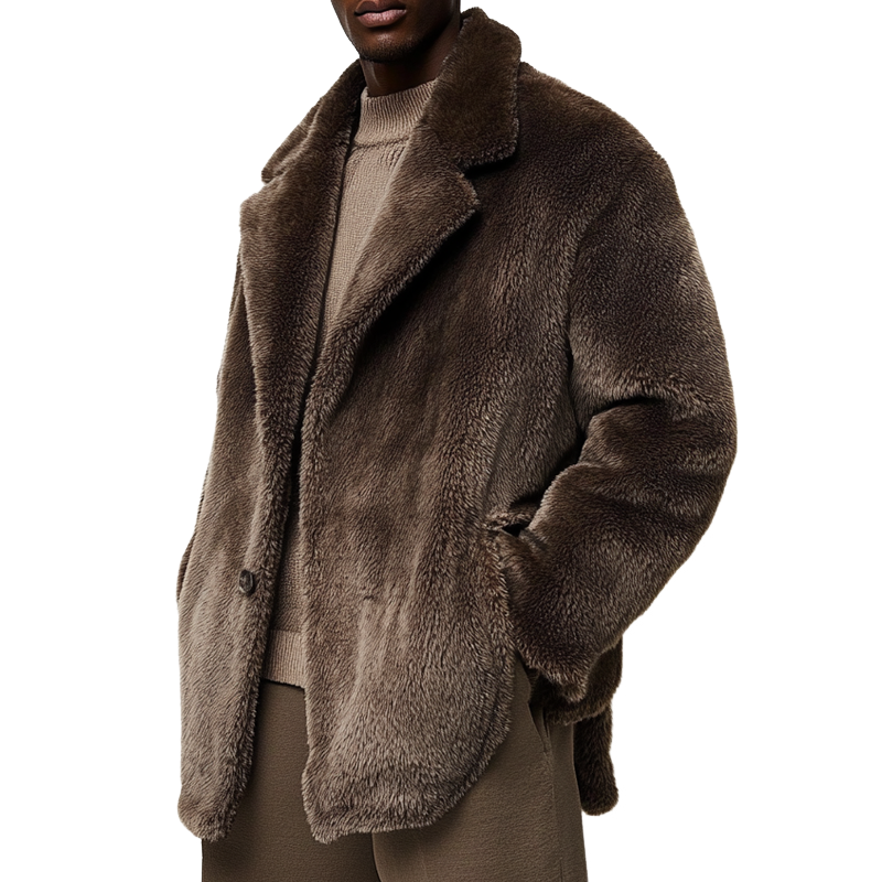 Men's Solid Color Faux Fur Collar Mid-length Coat MTA1593K0X