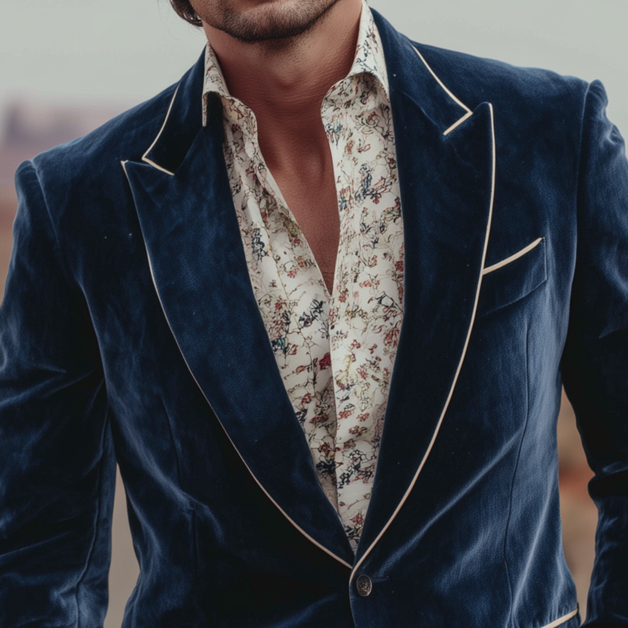 Men's Classic Retro Western Style Velvet Single-breasted Slim-fit Blazer MTA2508H2K