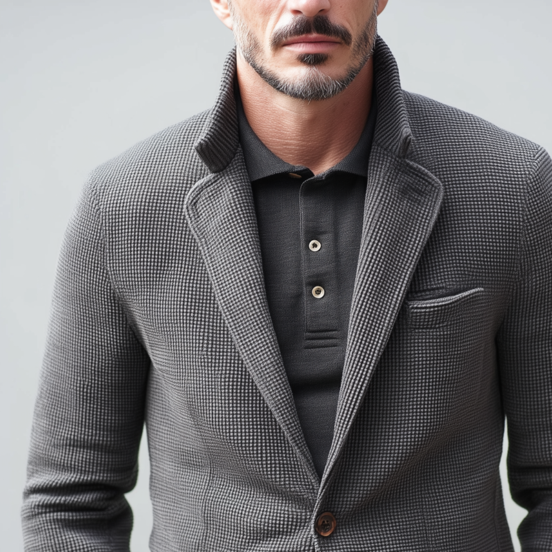 Men's Small Square Fabric Notch Lapel Two Buttons Casual Blazer MTA1946H7Z