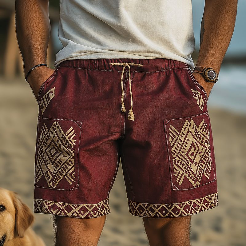 Men's Summer Fashion Simple Printed Linen Casual Shorts MTA0982F4P