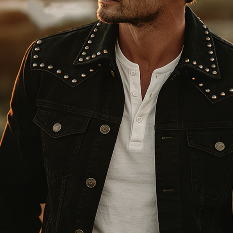 Men's Retro Casual Cotton Western Cowboy Lapel Button Jacket MTZ0534A4TO