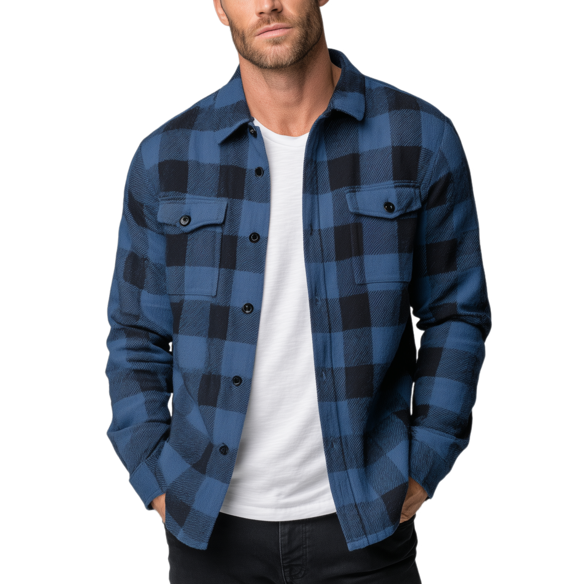Men's Classic Casual Contrast Check Brushed Cotton Blend Long Sleeve Shirt MTA3034H3K