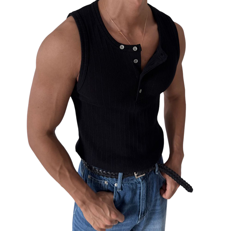 Men's Knitted Slim Fit Crew Neck Tank Top MTA0483G4X