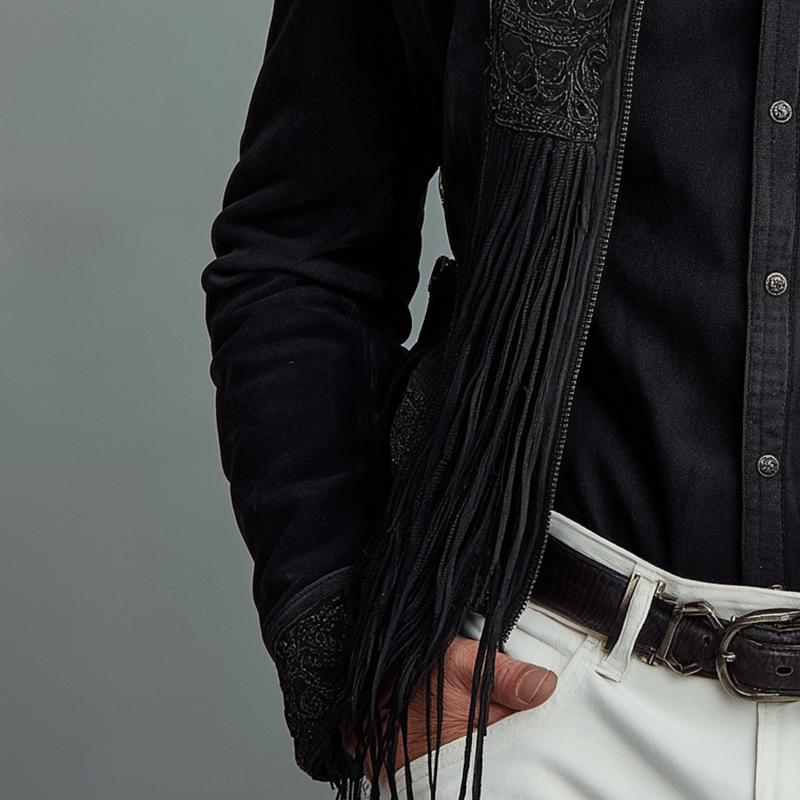 Men's Vintage Exquisite Embroidered Tassel Faux Suede Jacket MTA2724H3P