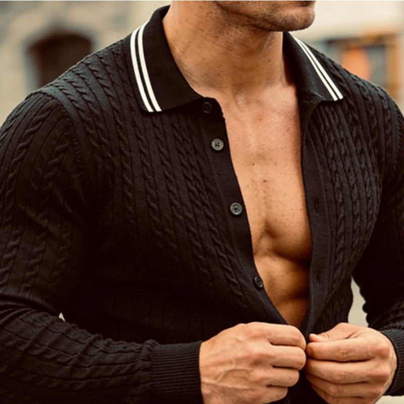 Men's Retro Casual Color Block Knitted Lapel Shirt Sweater MTA2276L7TO