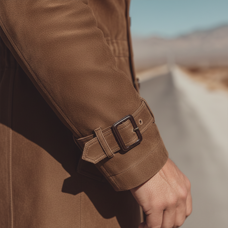 Men's Winter Vintage Double-Breasted Slim Mid-Length Faux Suede Coat MTA1448J0P