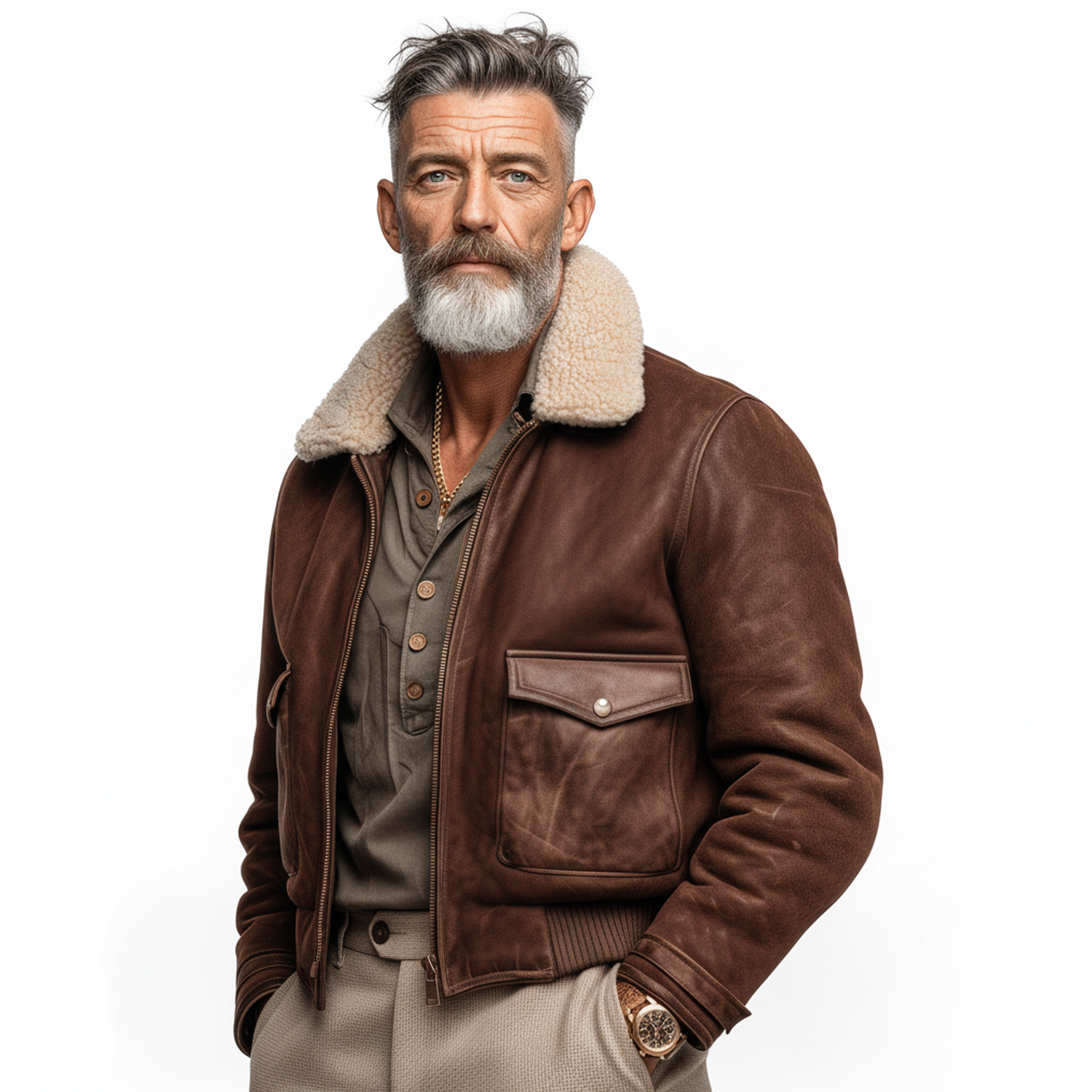 Men's Classic Vintage Western Tough Style Detachable Fur Collar Faux Suede Leather Zip-Up Jacket MTA0918J2K