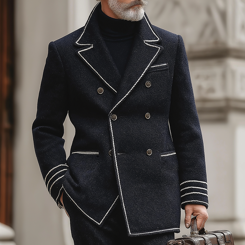 Men's Retro Casual British Style Navy Double-breasted Blazer MTA2553I7TO