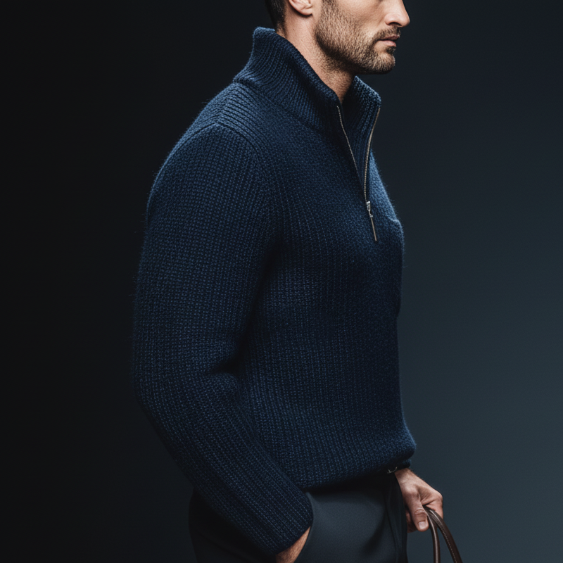 Men's Classic Quarter Zip Stand Collar Knit Sweater MTA2335J7U