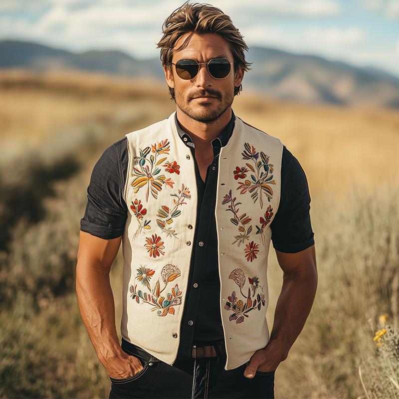 Men's Summer Fashion Embroidered Cotton Blended Vest (with Lining) MTA2701F3P