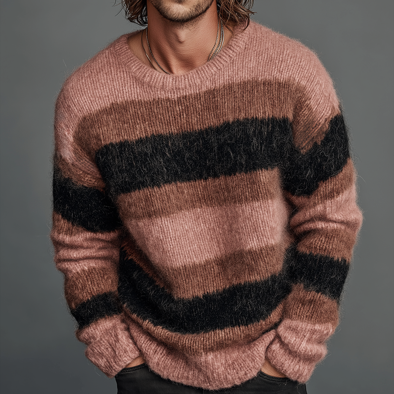 Men's Retro Casual Striped Knit Crew Neck Sweater MTA2813J4TO