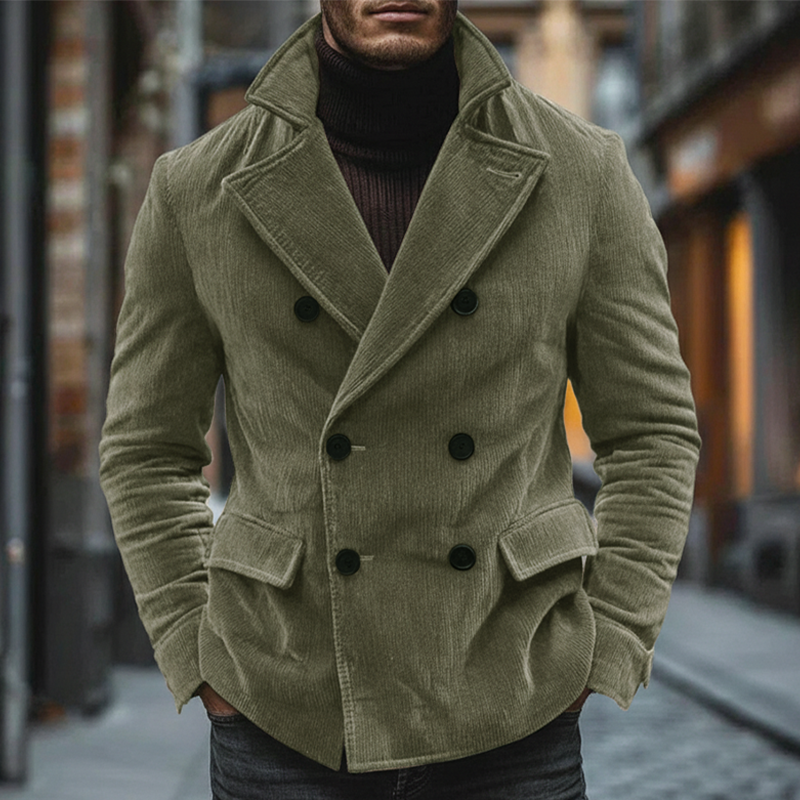 Men's Winter Retro Glossy Corduroy Double-Breasted Warm Jacket MTA1307K5P