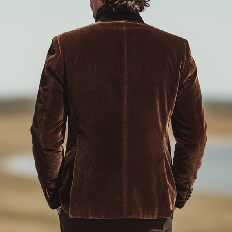 Men's Retro Velvet Stand Collar Double Slit Slim Fit Jacket MTA2279K8U