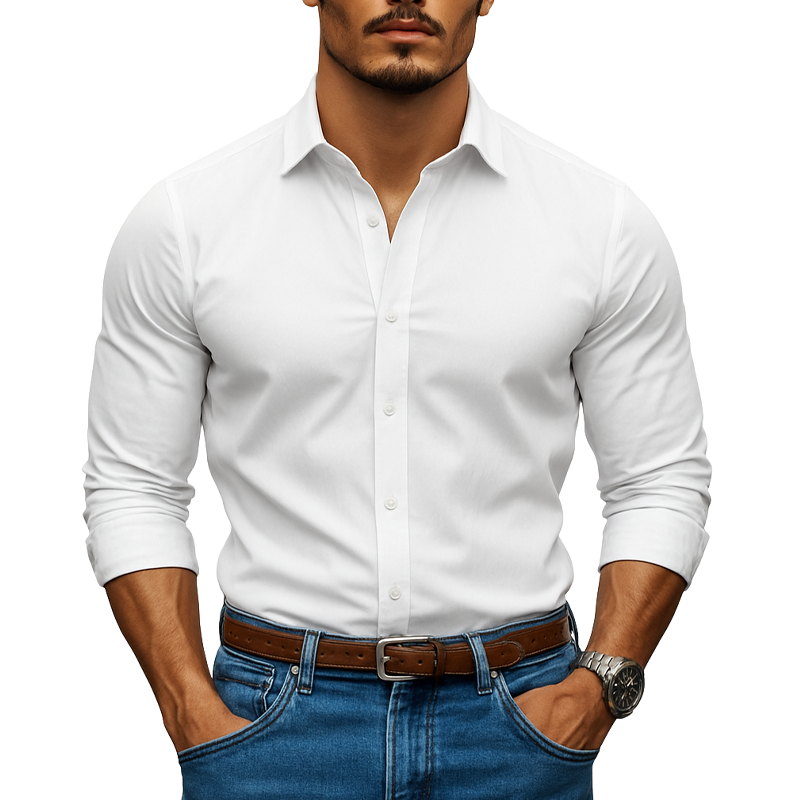 Men's Striped Printed Cotton And Linen Long Sleeve Shirt MTA2447G7X