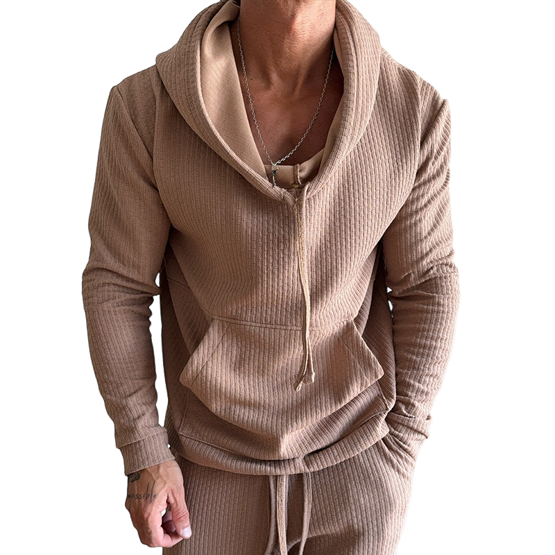 Men's Retro Casual Solid Color Drawstring Hoodie MTA0450G9TO