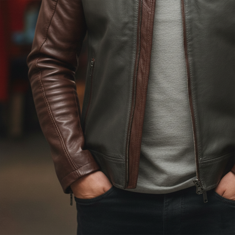 Men's Winter Retro Contrast Color Stitching PU Faux Leather Jacket MTA2182J9P